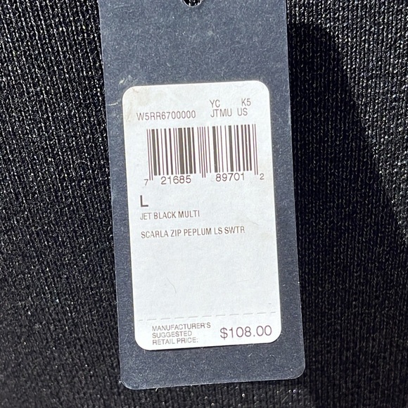 GUESS NWT SCARLA ZIP PEPLUM TOP - Jet black multi- Size L - Picture 5 of 13